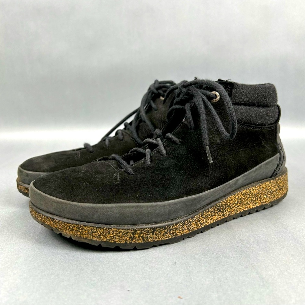 Birkenstock “Honnef High” Black Nubuck Leather Ankle Boot | Woolen Footbed | EUC